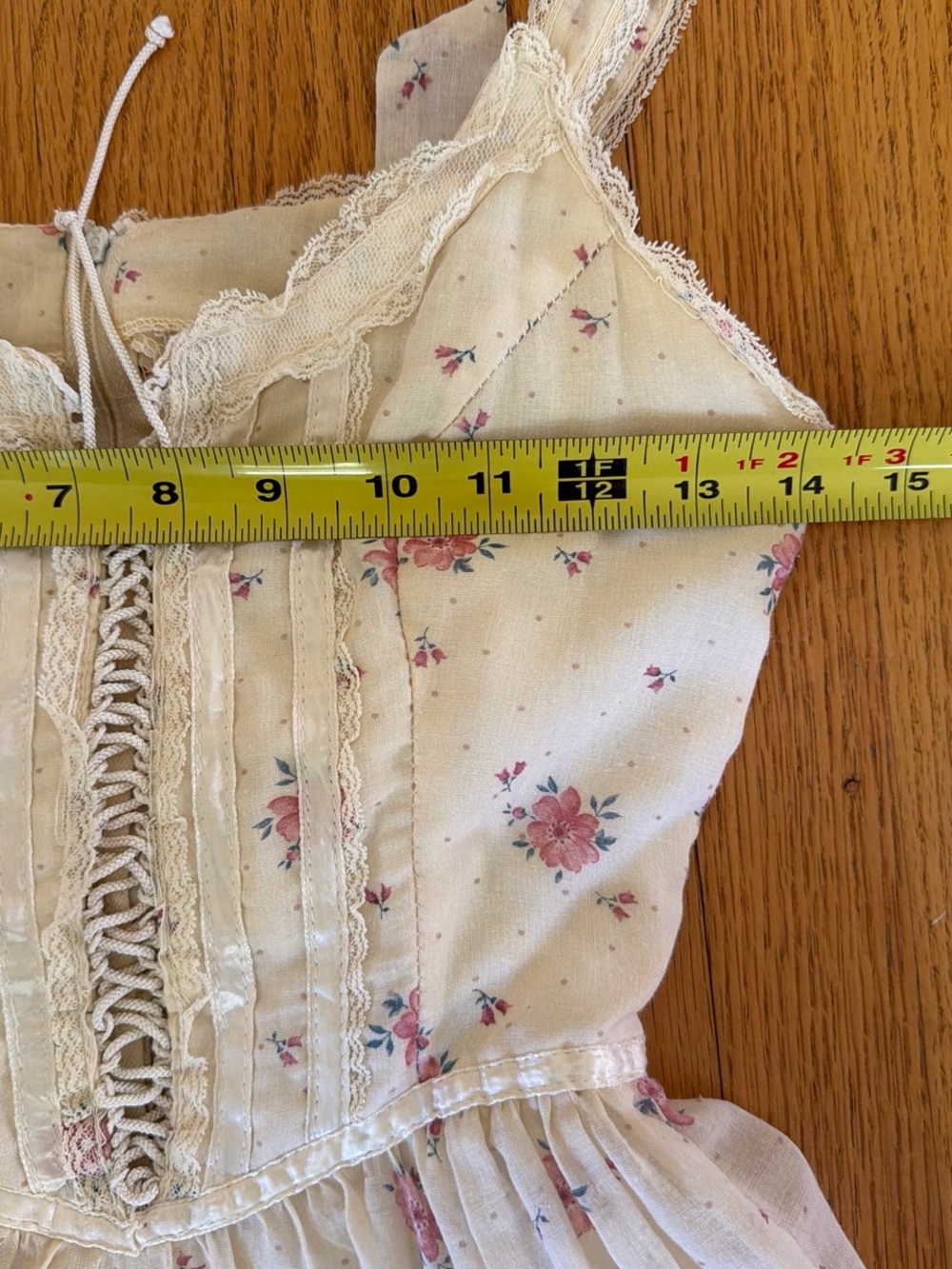 Gunne Sax Cream Dress with Pink Floral Print - Picture 3 of 5